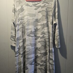 Gray Camouflage Long Sleeve Dress